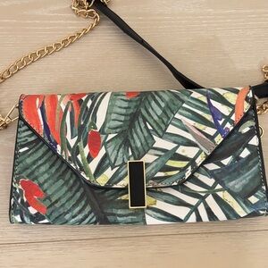Tropical Leaf Print Envelope Crossbody Bag - Green Floral